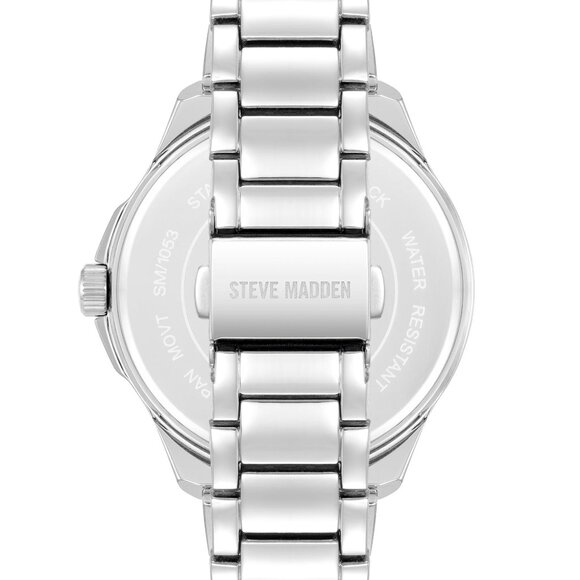 Preppy Steve Madden Womens Silver-Tone Smiley Face Watch with Crystal Background - Picture 2 of 5